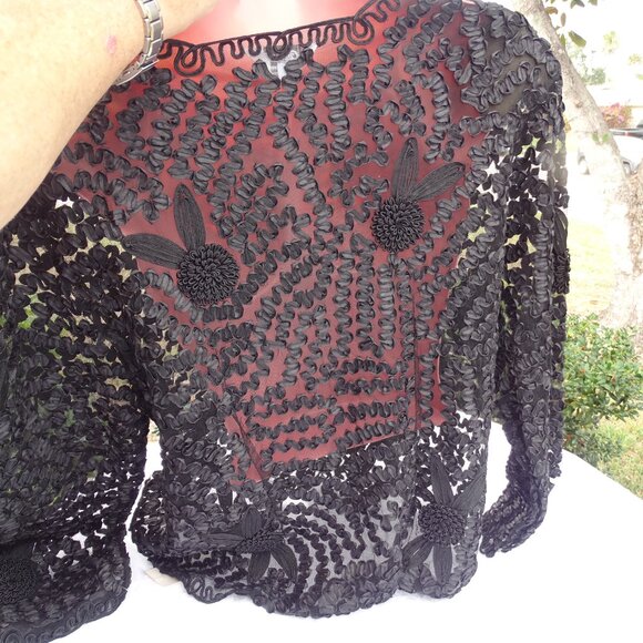 NWT Celsa Black Lace Open Work Cardigan XXL - Picture 3 of 16